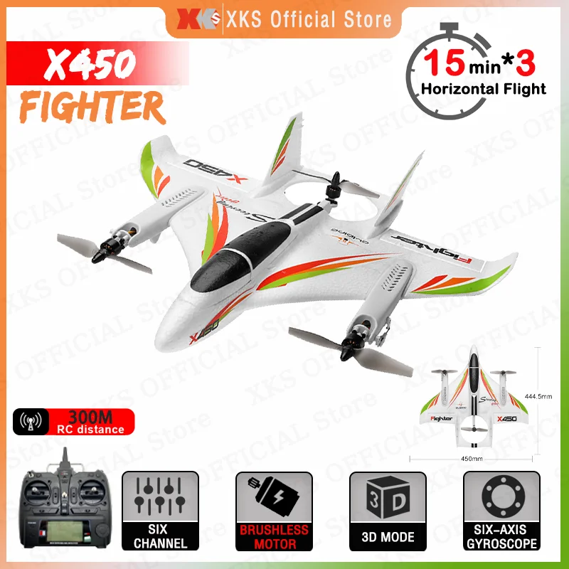 Wltoys XKS X450 RC Квадрокоптер 2,4G дистанционное управление 3D 6G 6CH с фиксированными крыльями светодиодный вертикальный взлет радиоуправляемый самолет RTF игрушка подарок для мальчика