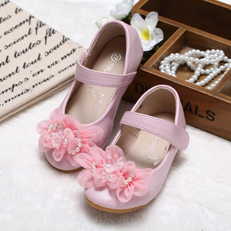 

Children Baby Leather Shoes 2022 Korean Version New Girl Princess Shoes Small Bow Pearl Dress Shoes Girl Flower Pink White
