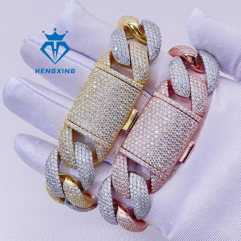 Браслеты-цепочки мужские из серебра 925 пробы с муассанитом 15 мм