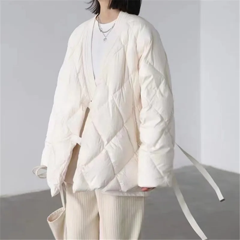 

Вау, новинка сезона зима-осень 2022, модные белые свободные пуховики на белом утином пуху