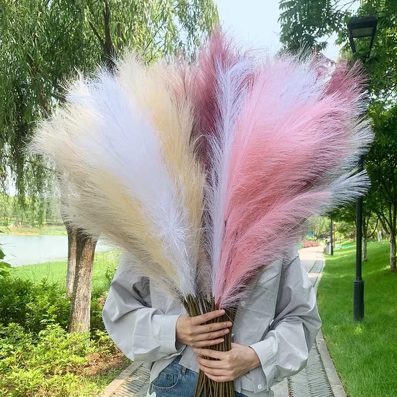 

1pc 95-100m Silk Pampas Grass Flowers Pantas Artificiales Para Decoracion Simulation Plants for Home Decor Wedding Decoration