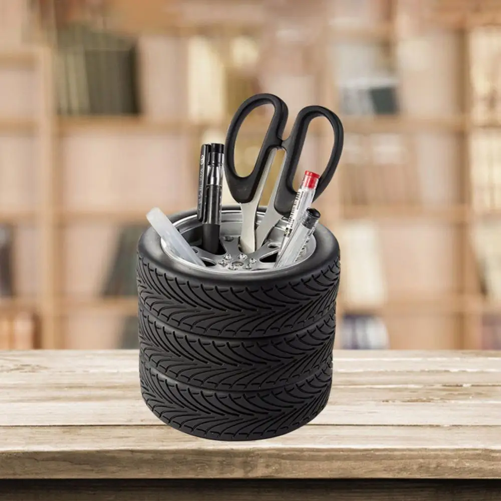 

Creative Desk Organizer Pencil Holder Pen Office Tire Shaped Stand Stationery