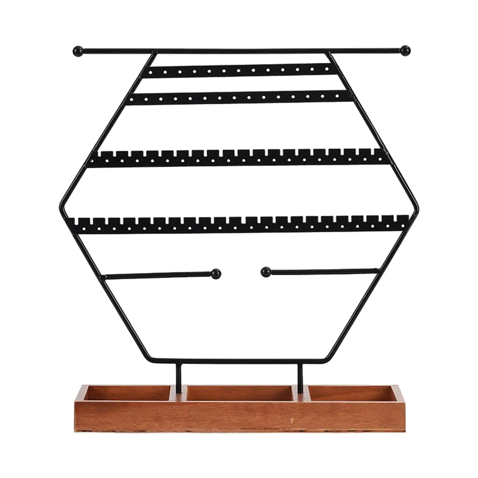 

Шестигранный органайзер для ювелирных изделий, держатель для сережек-гвоздиков, 3 ячейки с деревянным подносом, витрина для украшения дома, спальни