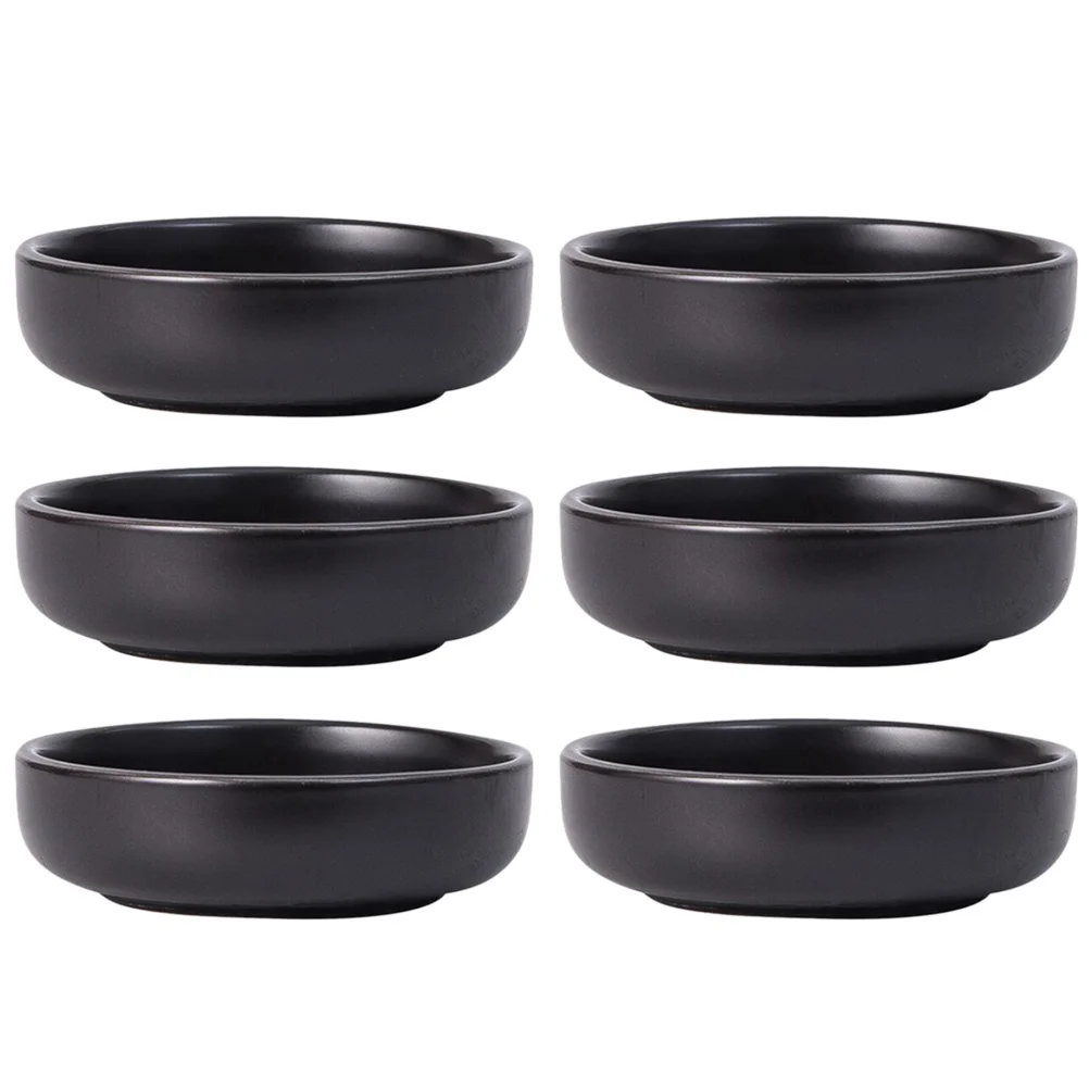

6 Pcs Dessert Dishes Set Black Ceramic Bowl Chip Dip Bowl Japanese Soy Sauce Japanese Seasoning Dish Server Round Dipping Dish