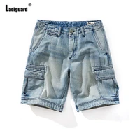 ladiguard plus size 38 men fashion denim shorts mid waist casual shorts vintage stand pocket short jeans male summer hotpants