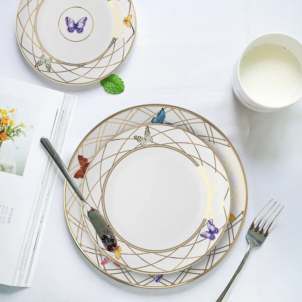 Новый обеденный набор Colorful Butterfly Bone China Series: обеденные тарелки для салата и миски