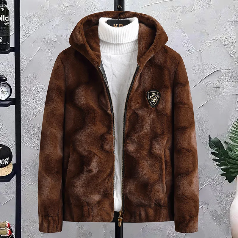 

#4302 зимнее пальто с капюшоном, мужские куртки на молнии из искусственного меха, тонкая короткая теплая верхняя одежда размера плюс 5XL, мужские куртки и пальто черного и коричневого цвета