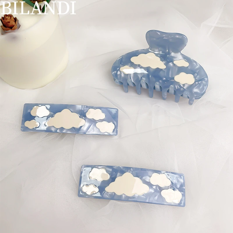 

Bilandi 2022 New Trend Clouds Hair Claw Clips Blue White Sweet Barrettes Geometric Headwear Accessories for Women