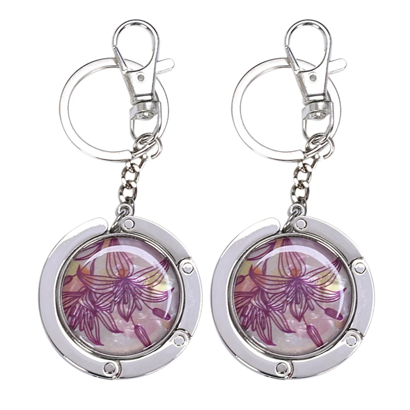 

2X Keychain / Folding Handbag Hook Bag Hook Door Table Zinc Alloy Hook Lily Purple