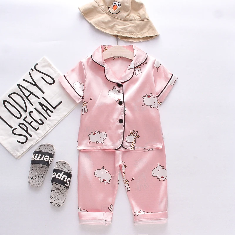 

Baby Pajamas Clothes Short Sleeve Sleepwear Girl Summer Clothing Set 2PC Child Nightdress 1 2 3 4 Years Kids Nightclothes
