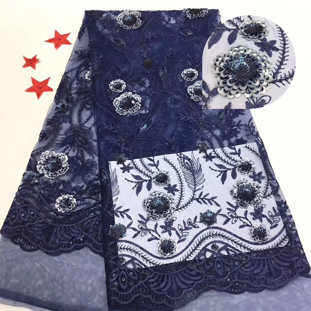 

Marineblauw Brocade Lace Stoffen Hot Koop 2021 Nieuwste Nigeriaanse Veer Veters Geborduurde Kant Trim Voor Vrouw Party