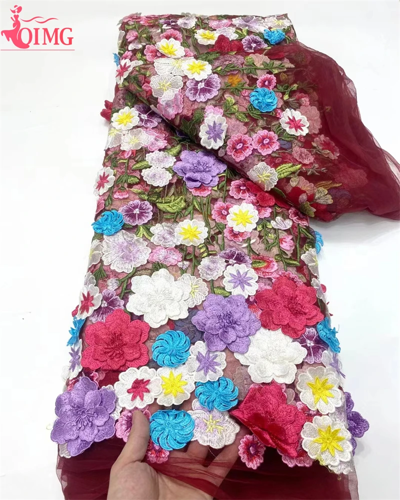 OIMG Роскошная 3D Цветочная Кружевная Ткань 5 ярдов Дубай Тюль кружевная ткань
