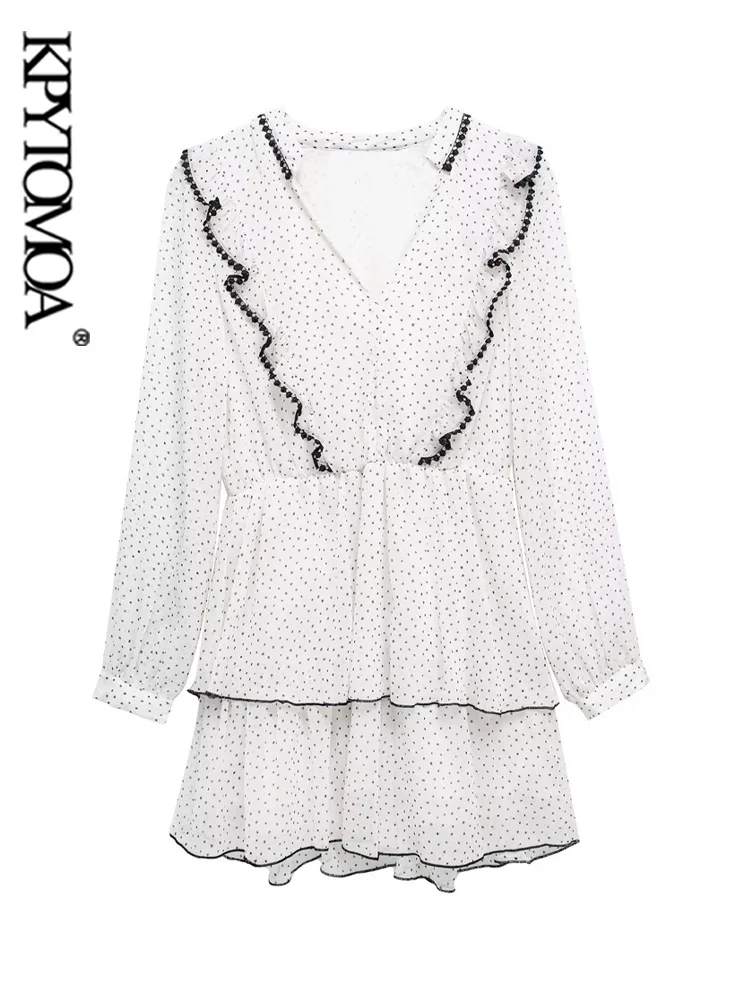 

Женское винтажное мини-платье KPYTOMOA, с оборками, в горошек, с длинным рукавом и поясом на резинке