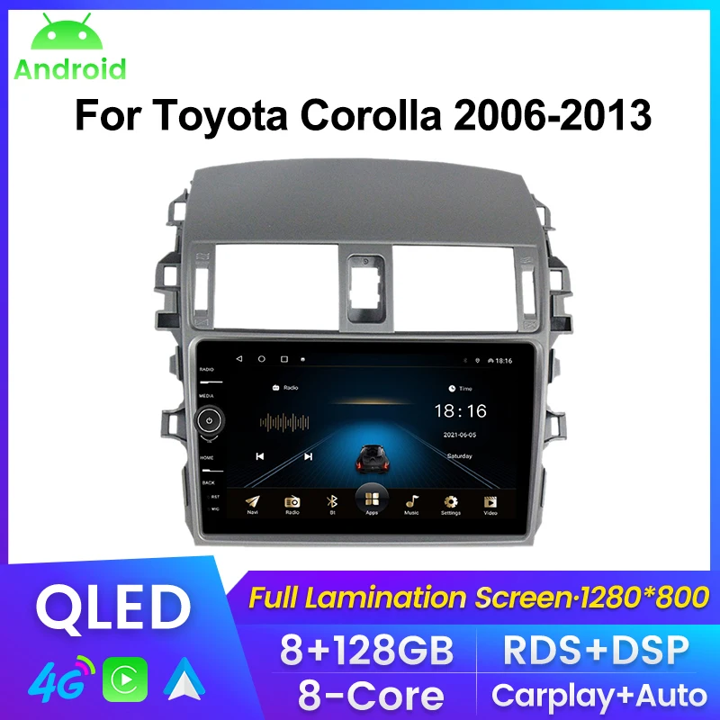 

Android Car DVD For Toyota Corolla E140 E150 2006 2007-2013 Car Radio Multimedia Player QLED Screen 8+128G Carplay+Auto WIFI 4G