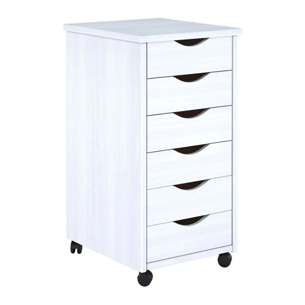 

Roll Cart, Solid Wood, 6 Drawer Roll Cart, White (13.4" L x 15.4" W x 25.4" H)，Filing cabinets, kitchen storage drawers