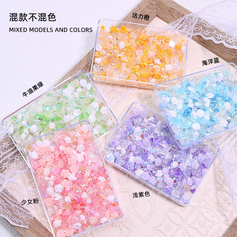 

1Box New Aurora Flower Nail Charms 3D Resin Acrylic Camellia Nails Art Decorations For Manicure Floret Bear Love DIY Accessories