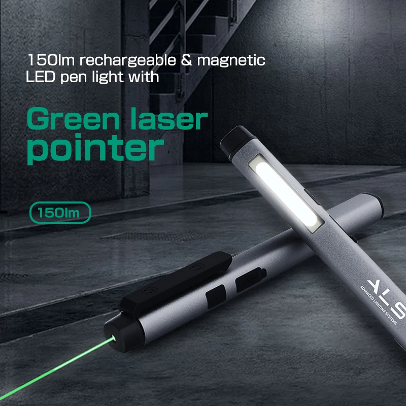 

150lm rechargeable magnetic construction site LED pen light business presentation green laser flashlight