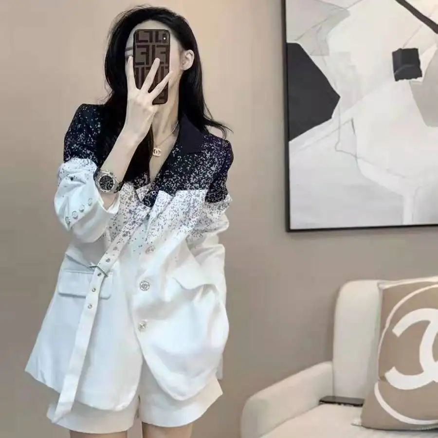 

2022 New Spring Autumn Women Clothes Printing Gradient Top All-match Single-breasted Loose Casual Femm Blazer Suit Jacket Coat