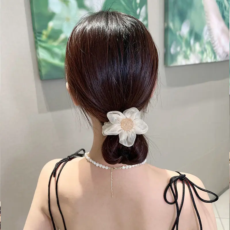 

Mesh hair ring tied hair rubber band no metal fabric head rope lace streamer hair accessories new head flower headdress women