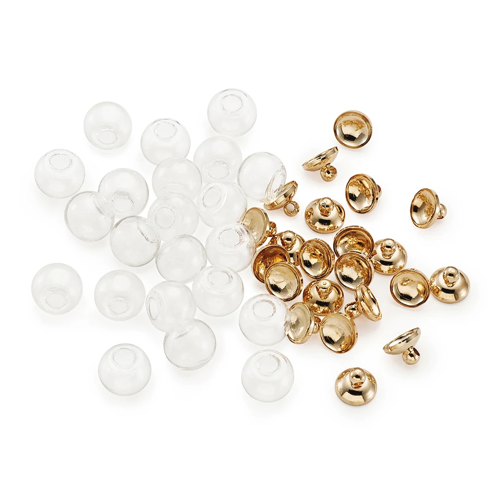 

20pcs Round Mechanized Blown Glass Globe Beads with Rack Plating Brass Bails For Earring Necklace Pendant DIY Jewelry Making