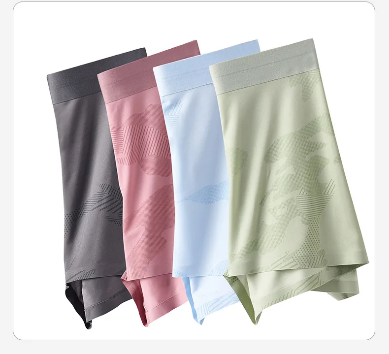 Summer New Ice Silk Printed Men's Pants Solid Color Breathable Skin-friendly Pants Sports Shorts 3PCS