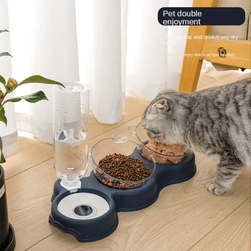 

Cat Food Bowl Automatic Feeder Cat And Dog Waterer Plastic Three-in-one Bowl Protection Pet Cervical Spine Pet Automatic Feeder