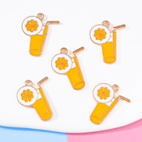 10pcs 2227mm enamel lemon cup milk tea charm for jewelry making fashion earrings pendant necklace bracelets charms accessories