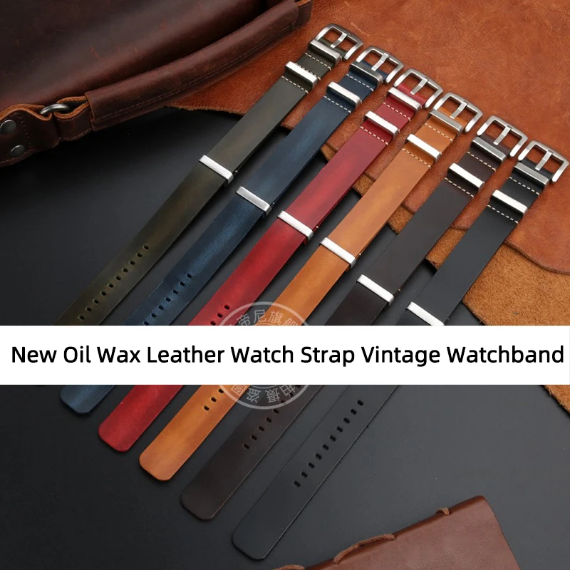 

18mm 20mm 22mm 24mm New Oil Wax Leather Watch Strap Vintage Watchband for Omega Seiko Handmade Watchband Accessories