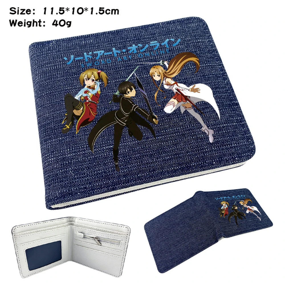 

Anime Sword Art Online Denim Wallet Bifold Casual Young Men Women Coin Bag Photo Card Holder Cartoon Short Purse Cosplay Gift