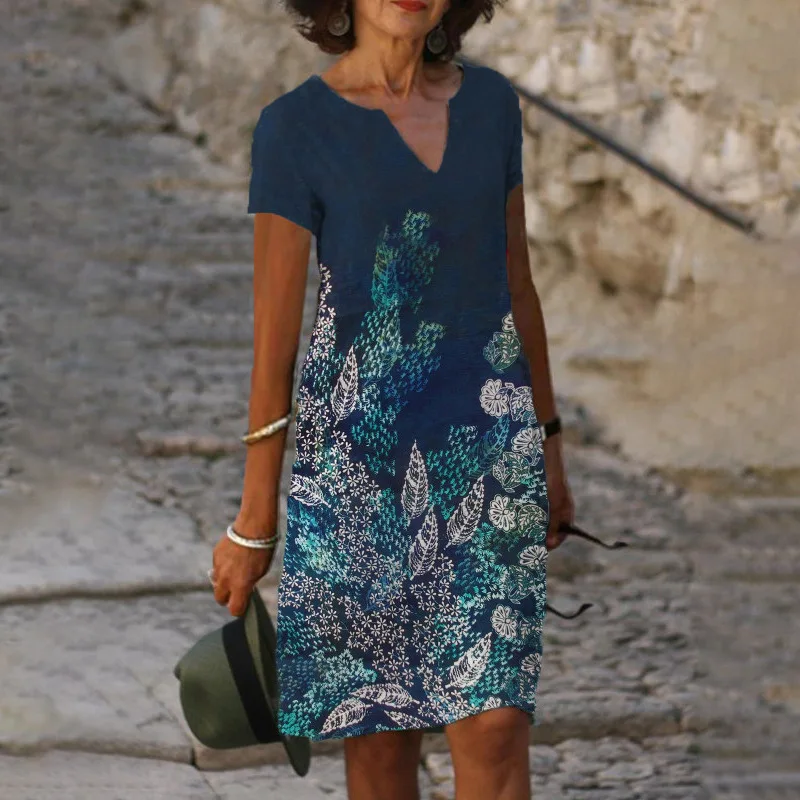 Женское винтажное платье до колена повседневное свободное элегантное с принтом
