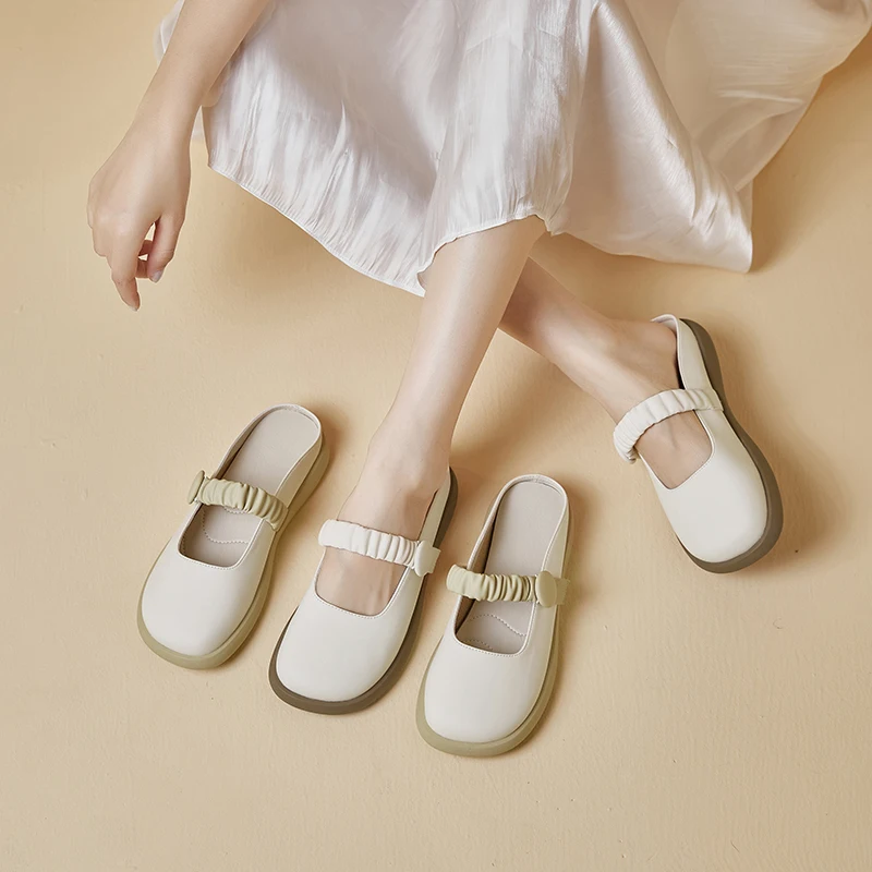 AIYUQI Mueller Shoes Female Genuine Leather Outside Wear 2023 New Girl Half Slipper Female British Style Lazy Slipper Female