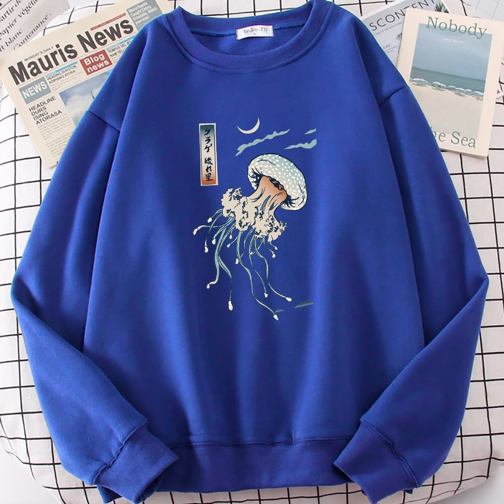 

Swimming Colorful Jellyfish Pattern Womens Pullovers Autumn Daily Clothes Casual Loose Streetwear Funny Oversize Woman Sweater