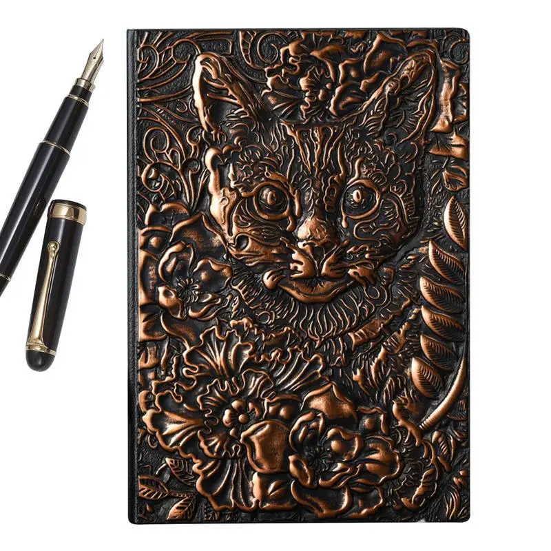 

Cat Notebook Vintage PU Leather Embossed Leather Journal Writing Notebook 200 Horizontal Grid Pages Cart Notebook For Decoration