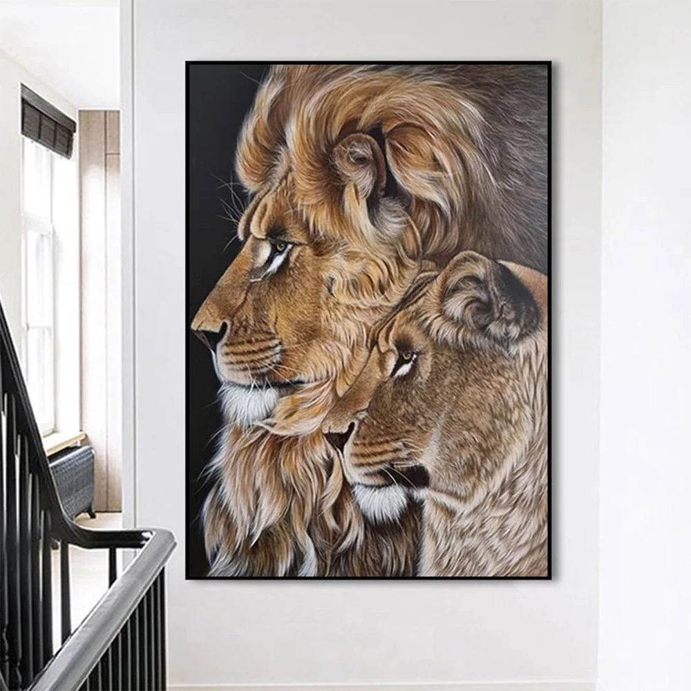 

Nordic Lion Family Art Canvas Painting Abstract Lions Animal Posters and Prints for Living Room Wall Decor Pictures Cuadros