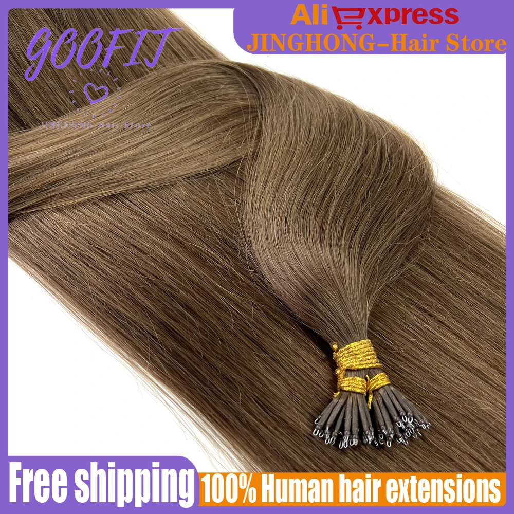 GOOFIT 100% Human Hair Extensions Tip Nano Ring Remy Micro Beads Double Drawn Connect Traceless Hair