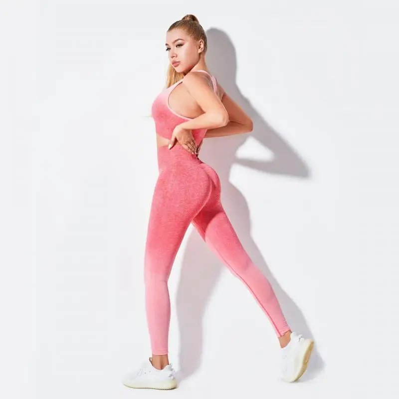 Gradient Tie-Dye Seamless Leggings Hip Lift Women Yoga Pants High Waist Fitness Leggings Womens Gym Workout Clothing Suit