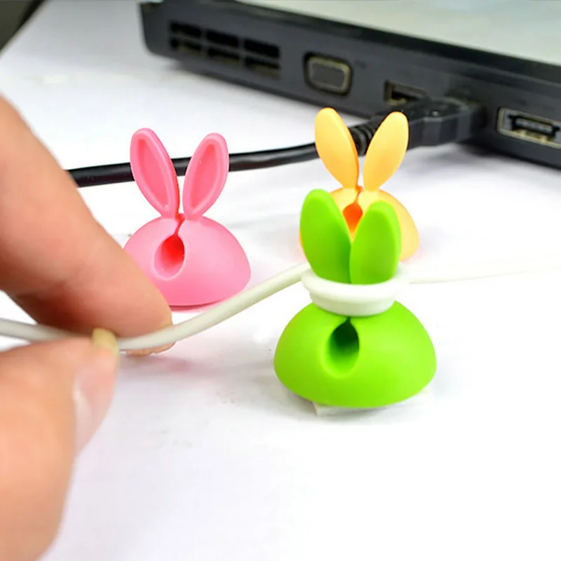 

4Pcs South Korea Rabbit Ears Fixed Line Device Silica Gel Wire Around The Desktop Viscose Storage Rack For Home Decorate Gifts