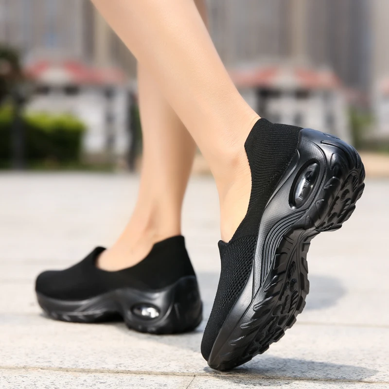 Womens Summer Shock Shoes Breathable Air Cushion Slip-On Sports Shoes Outdoor Walking Casual Shoes