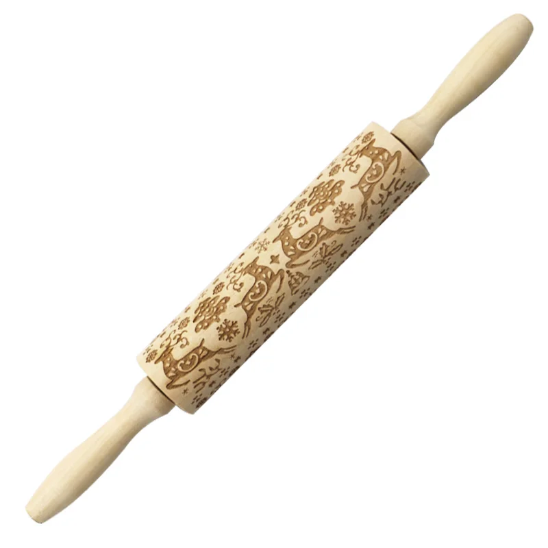 

Wood Christmas Printing Rolling Pin Wooden Carvings Embossing Elk Snowflake Christmas Tree Snowman Rolling Pin Cookies Crafts