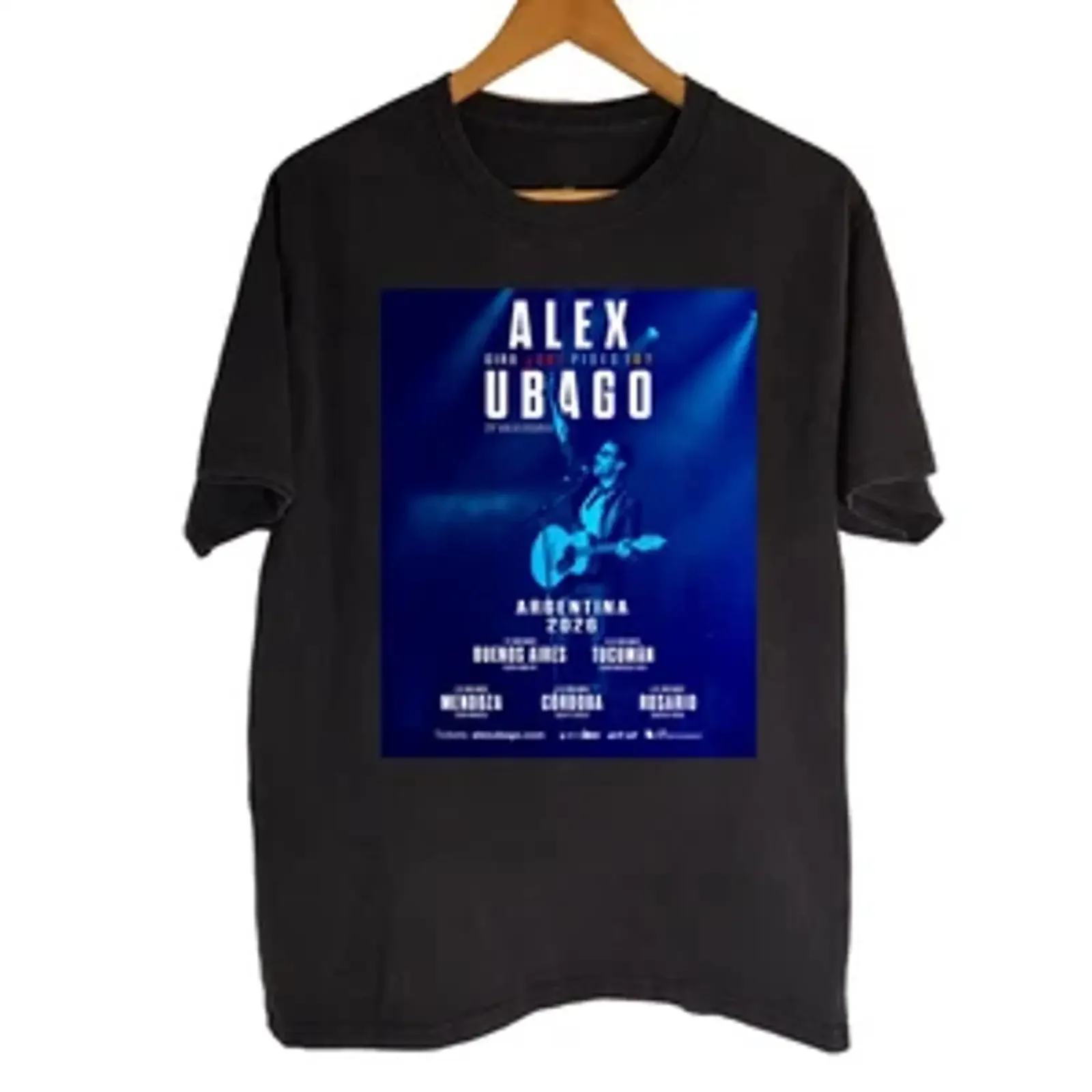 Фото Футболка Alex Ubago Argentina 2026 Tour, черная, хлопковая, размеры S-5XL, R161, винтажная, с эффектом потертости, комфортная, мягкая, мужская №1