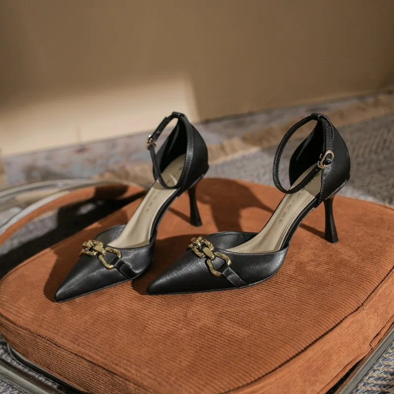 

Pointed Toe High Heel Women's Shoes 2022 Spring Summer New Metal Chain Hollow Shallow Mouth With Elegant Single Shoes