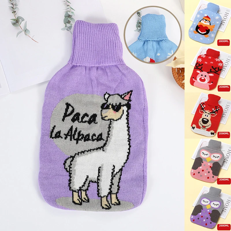 2000ml Large Cartoon Knitted Hot Water Bag Bottle Cover Case Heat Warm Keeping Coldproof Removable Winter Cover Super Soft Warm