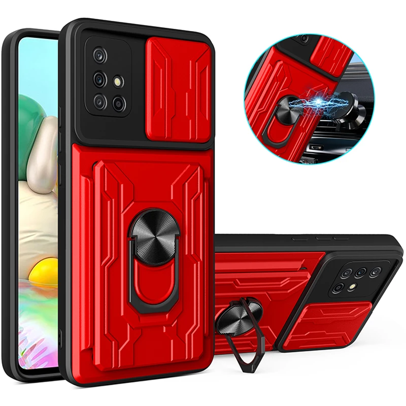 

For Samsung Galaxy A11 A31 Case Armor Card Slot Car Holder Phone Case For Samsung A51 A71 5G Magnetic Ring Kickstand Back Cover