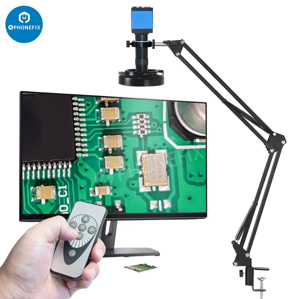 

13MP HD Industrial HDMI VGA Digital Camera with 130X C-mount Lens Cantilever Stand for Mobile Phone PCB Soldering Repair