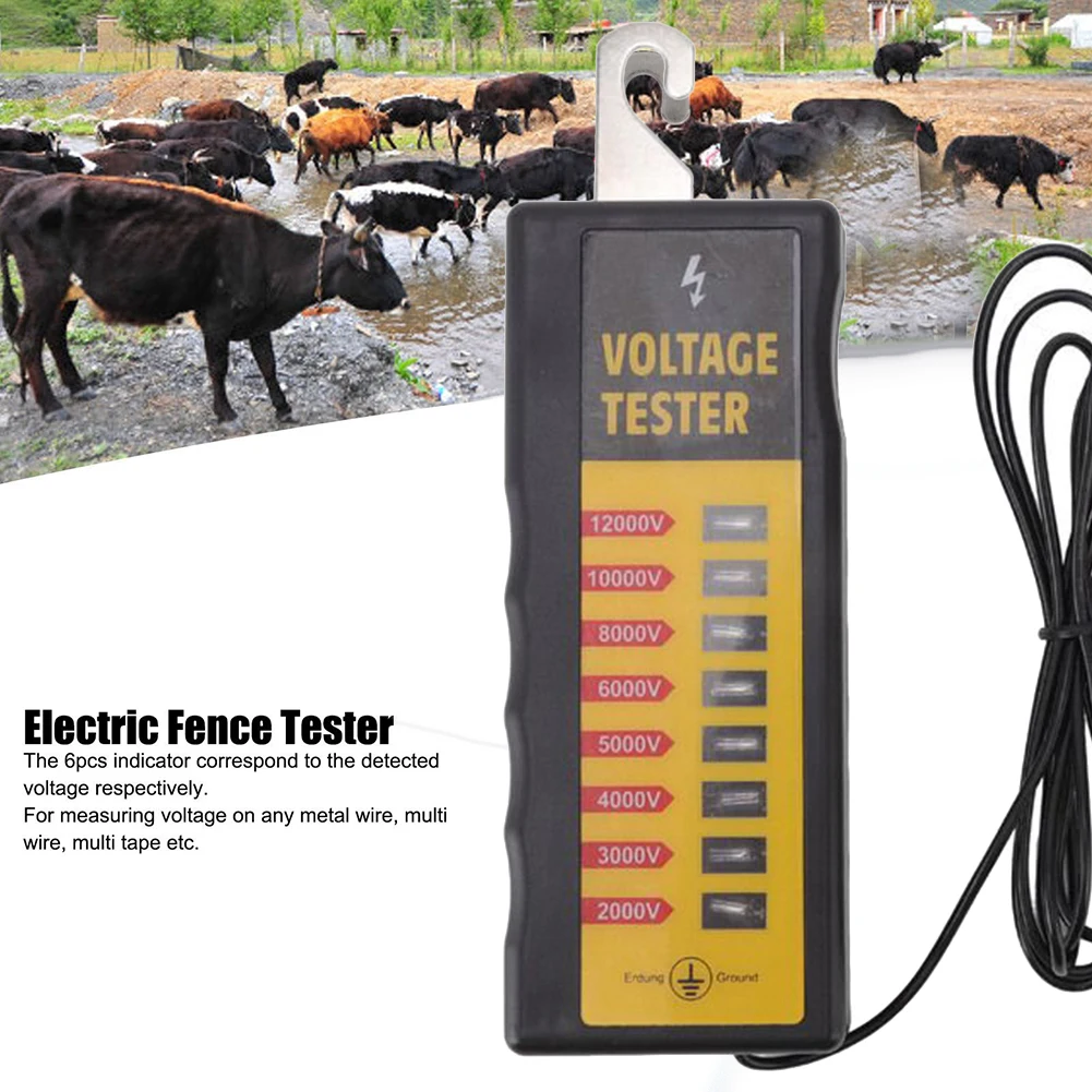 

Electric Fence Tester Waterproof Farm Tool With 6/8 Light Voltage 1000-10000V Exciters Ground Systems Hook Wires Components