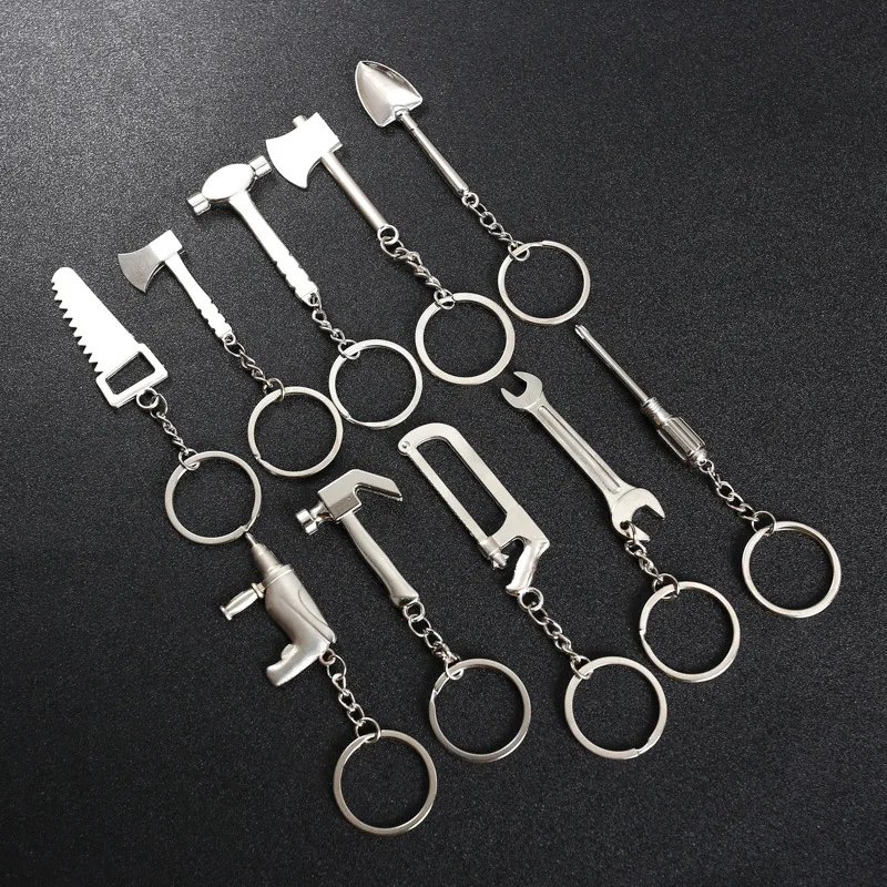 

KADRUFI Cute Combination Tool Ruler Hammer Wrench Pliers Shovel Keychain for Men Car Pocket Clasp Utility KeyRing Silver Color