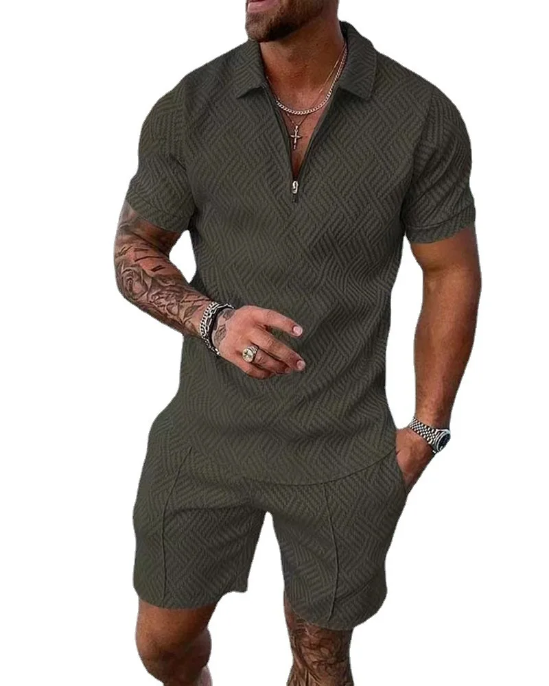 Stylish Modern Men's Printed Polo Shirt and Shorts Set with Turn-Down Collar and Short Sleeves  for Casual and Leisure 2023