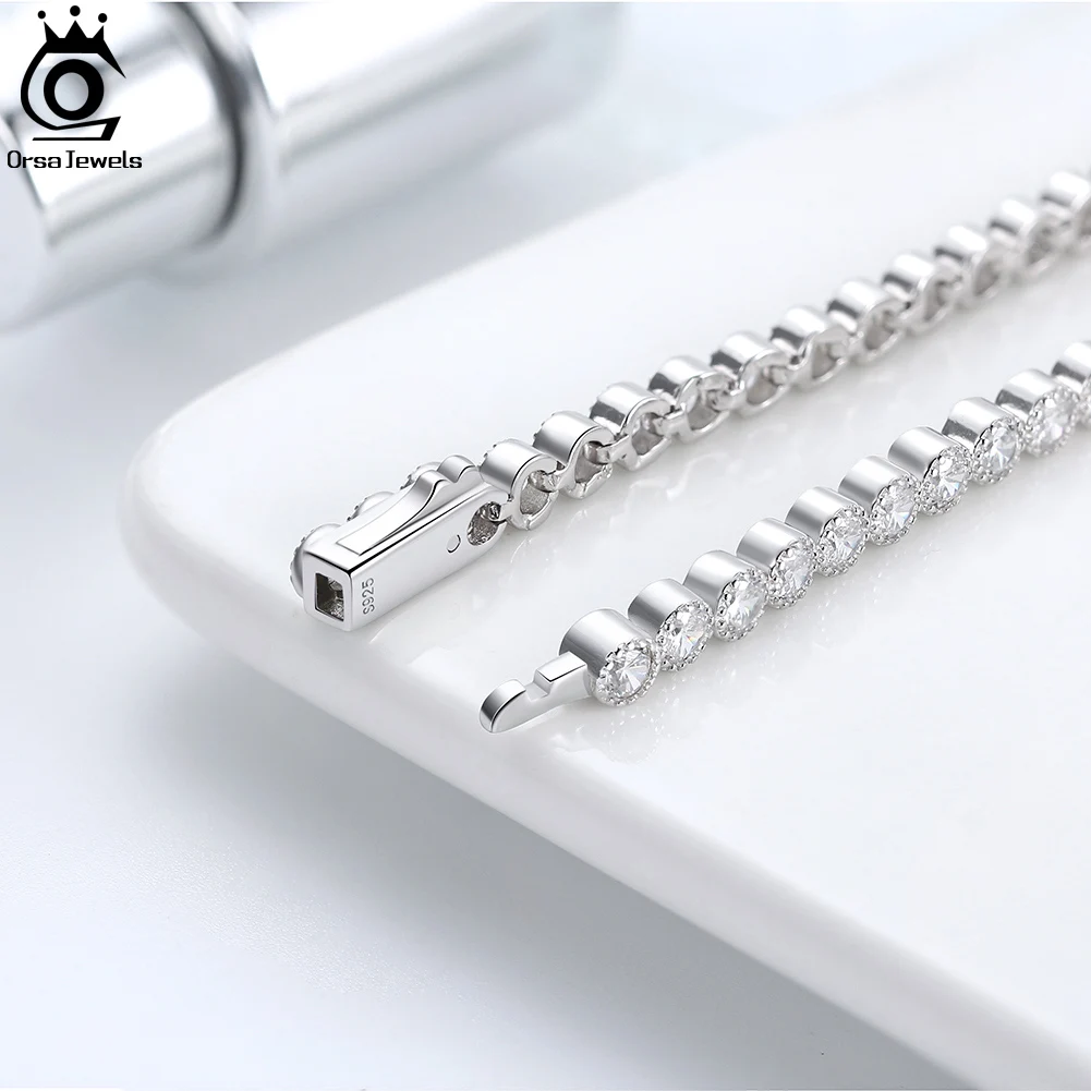 ORSA JEWELS S925 Серебряный браслет для тенниса мужчин и женщин 2 мм 3 4 циркониевая