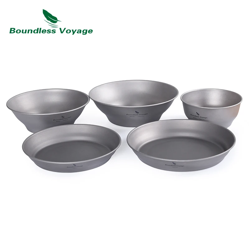 viagem sem limites ultraleve titanium bowl placa pan conjunto de utensilios de mesa 02