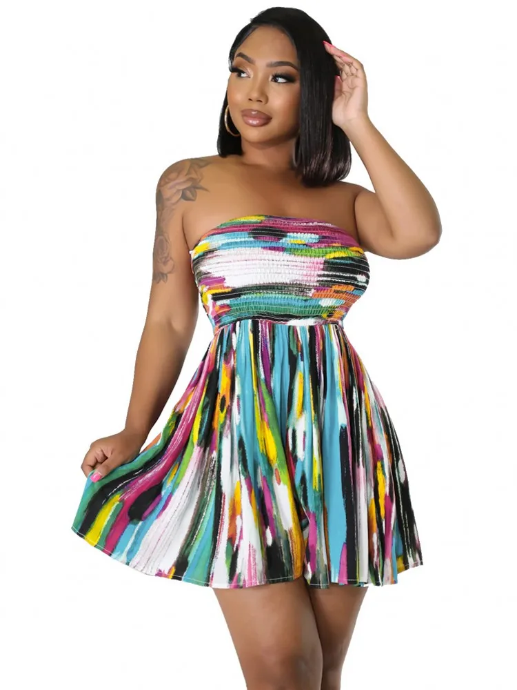 

Летнее женское сексуальное мини-платье с открытыми плечами, повседневное праздничное платье с принтом и открытой спиной, уличная мода, женс...